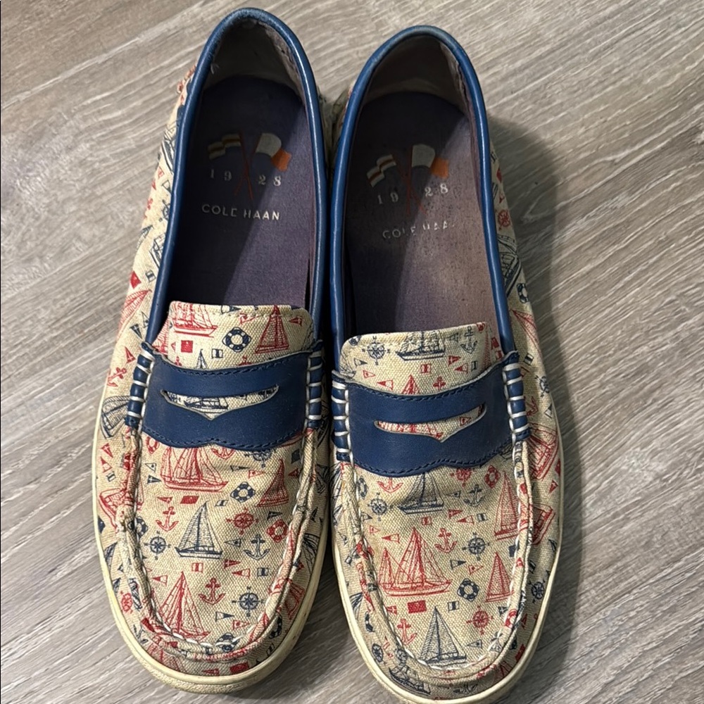 Cole Haan Men's Nautical Print Loafers - Blue and Cream